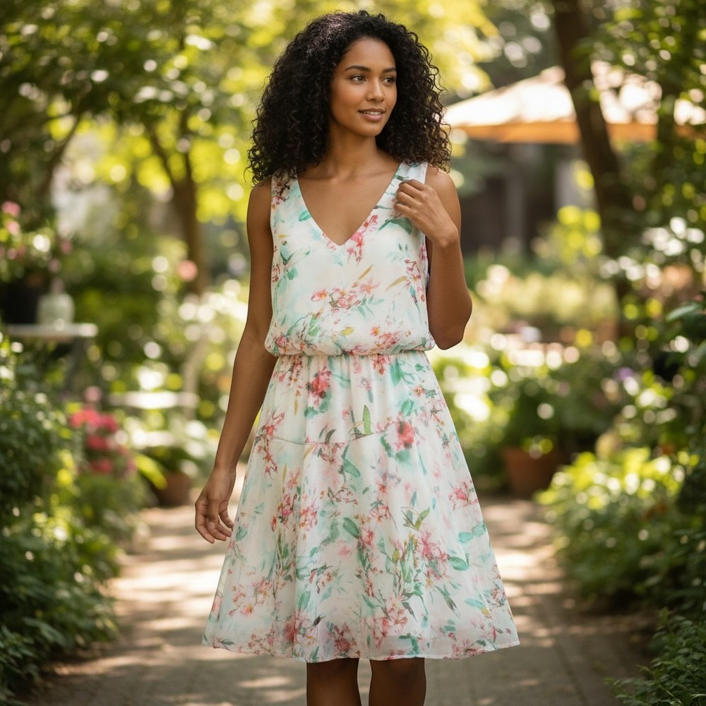Floral Sleeveless Dress White Pink Sz 14 Romantic Cottagecore Feminine Soft Girl